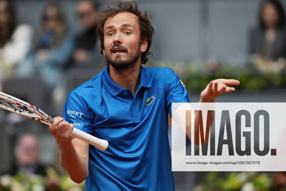 DANIIL MEDVEDEV of Russia in action against C. Ruud of Norway during his Men s Singles Quarter-Final on Day Ten of the ATP, Tennis Herren Mutua Madrid Open at La Caja Magica. Ruud won 6:3, 7:5. Madrid Spain - ZUMAd308 20250501_zsp_d308_009