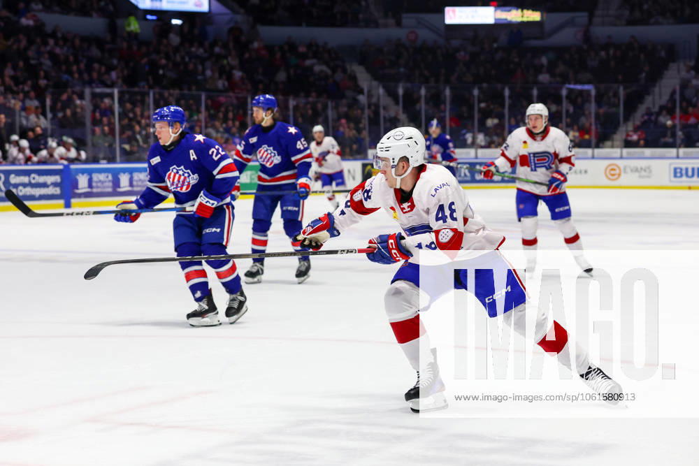 April 11th 2025: Laval Rocket forward Filip Mesar (48) skates in the first period in a game against the Rochester Americans. The Rochester Americans hosted the Laval Rocket on Hall of Fame Night honoring Ryan Miller in an American Hockey League game at Blue Cross Arena in Rochester, New York. ( CSM) Rochester United States of America - ZUMAc04_ 20250411_zma_c04_107