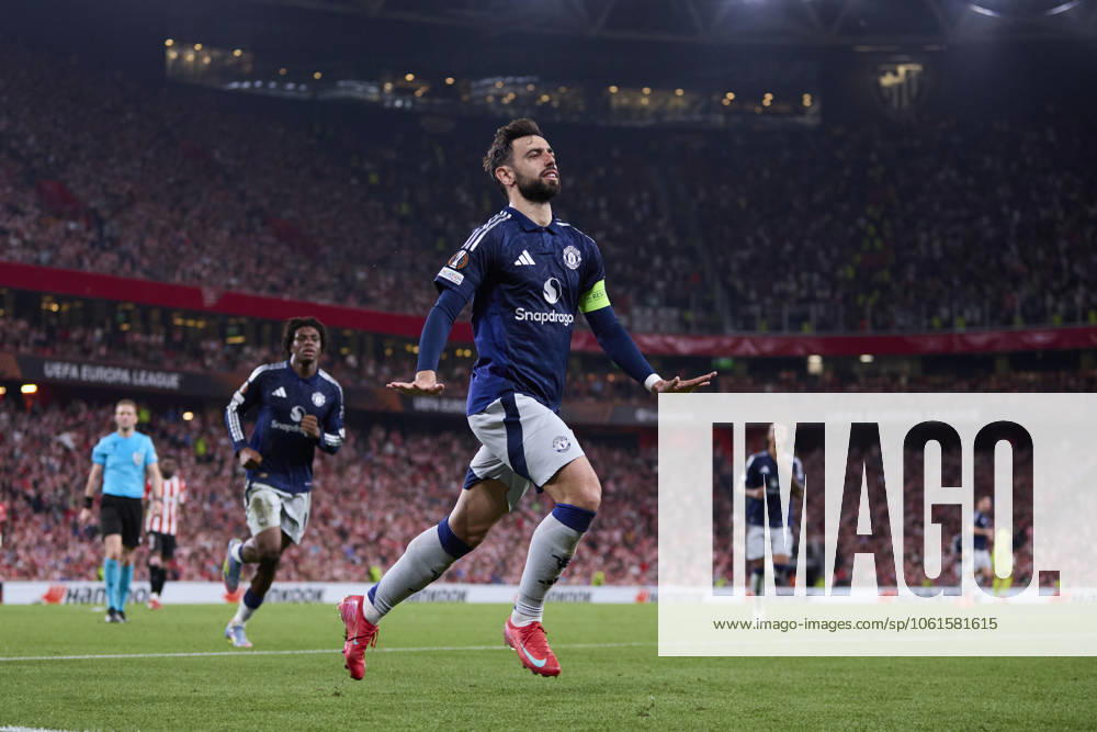 Bruno Fernandes of Manchester United, ManU celebrates after scoring goal during the UEFA Europa League 2024 25 Semi Final First Leg match between Athletic Club and Manchester United at San Mames on May 1, 2025, in Bilbao, Spain. Bilbao SPAIN - ZUMAa181 20250501_zaa_a181_212