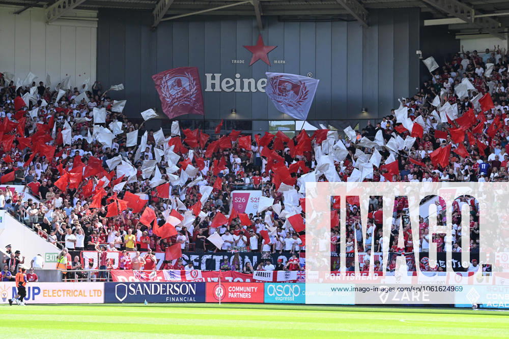 Bristol City v Preston North End EFL Sky Bet Championship 03 05 2025. Bristol City fans waving flags during the EFL Sky Bet Championship match between Bristol City and Preston North End at Ashton Gate, Bristol, England on 3 May 2025. Bristol Ashton Gate Bristol England Editorial use only DataCo restrictions apply See www.football-dataco.com ,