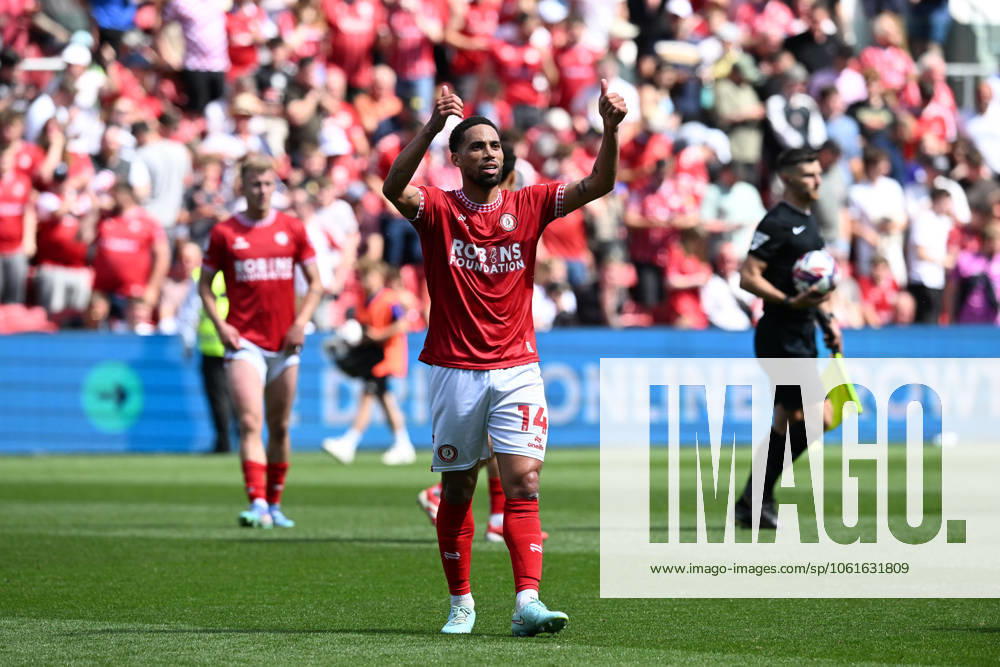 Bristol City v Preston North End EFL Sky Bet Championship 03 05 2025. Zak Vyner (14) of Bristol City looks to the fans to see if the other results were favourable at full time during the EFL Sky Bet Championship match between Bristol City and Preston North End at Ashton Gate, Bristol, England on 3 May 2025. Bristol Ashton Gate Bristol England Editorial use only DataCo restrictions apply See www.football-dataco.com ,