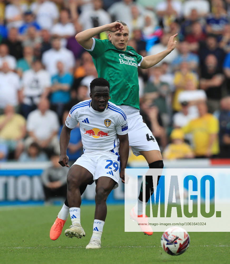 Plymouth Argyle v Leeds United, Plymouth, UK - 3 May 2025 Maksym Talovierov of Plymouth Argyle battles for the ball with Wilfried Gnonto of Leeds United during the Championship match between Plymouth Argyle and Leeds United on 3 May 2025, Home Park, Plymouth, Devon - Plymouth Home Park Devon England