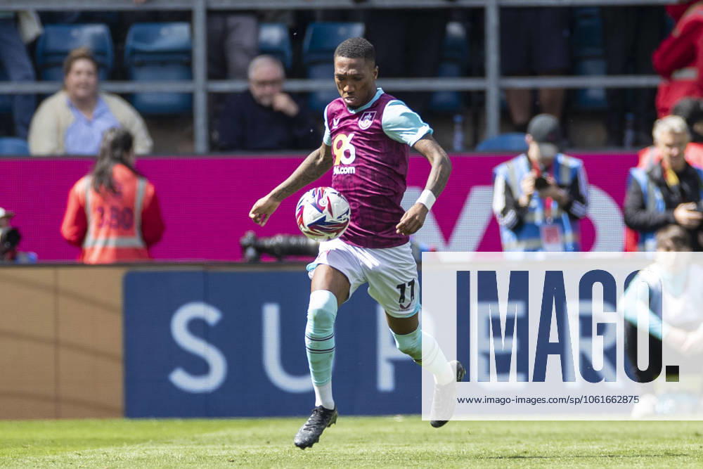 Burnley FC v Millwall FC - Sky Bet Championship Jaidon Anthony, number 11 of Burnley FC, is in action during the Sky Bet Championship match between Burnley and Millwall at Turf Moor in Burnley, on May 3, 2025. Burnley Lancashire