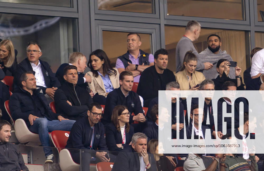 Soccer 1 Bundesliga 2024 2025, Matchday 32, RB Leipzig FC Bayern Munich, in the Red Bull Arena Leipzig, VIP stand, club management RB Leipzig with Managing Director Sport Marcel Schäfer RB Leipzig , Mario Gomez Technical Director Red Bull Soccer , Johannes B Kerner with wife Alina, Michael Ballack,