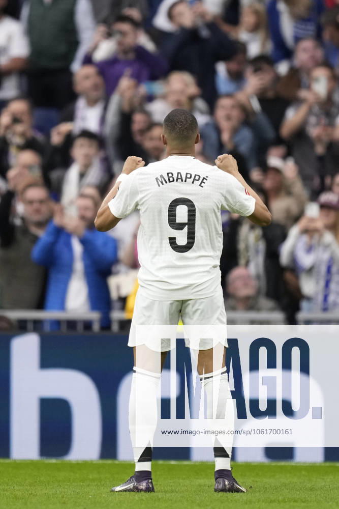 Real Madrid CF v RC Celta de Vigo - La Liga EA Sports Kylian Mbappe centre-forward of Real Madrid and France celebrates after scoring his sides second goal during the La Liga match between Real Madrid CF and RC Celta de Vigo at Estadio Santiago Bernabeu on May 4, 2025 in Madrid, Spain. Madrid Spain
