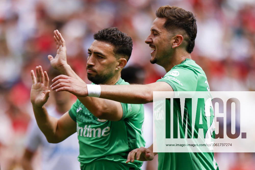 Sevilla FC v CD Leganes - La Liga EA Sports Munir El Haddadi of CD Leganes celebrates a goal during the La Liga EA Sports match between Sevilla FC and CD Leganes at Sanchez Pizjuan in Seville, Spain, on May 4, 2025. Seville Spain