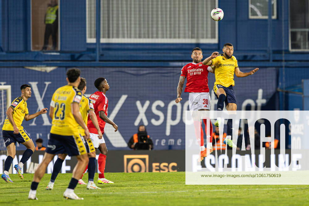 Estoril Praia SAD Vs SL Benfica in Cascais, Portugal - 03 May 2025 Nicolas Otamendi of SL Benfica and Yanis Begraoui of Estoril Praia SAD seen in action during the Liga Portugal Betclic match between Estoril Praia SAD and SL Benfica at Estadio Antonio Coimbra da Mota. (Final score: Estoril Praia SAD 1 - 2 SL Benfica). Cascais Portugal