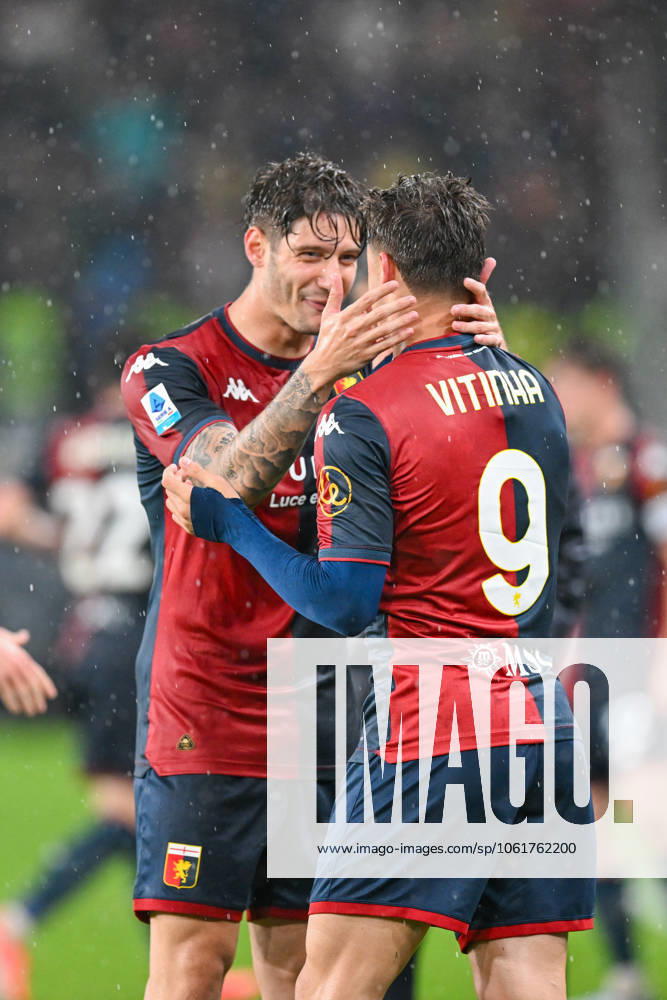 Genoas Vitinha celebrates after scoring a goal for his team during the Serie A soccer match between Genoa and Milan at the Luigi Ferraris Stadium in Genoa, Italy - Monday, May 05, 2025. - Soccer .