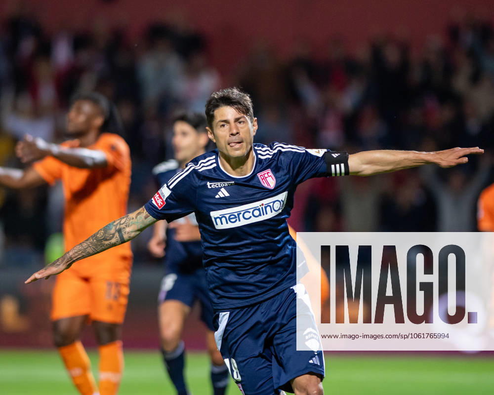 NENE from AVS seen celebrating his goal during the Liga Portugal Betclic 2024 25 match between AVS and Boavista FC at Estadio do Clube Desportivo das Aves on May 5, 2025 in Vila das Aves, Portugal.Final score: AVS 1 - 2 Boavista FC Porto Portugal - ZUMAl192 20250505_zsp_l192_009