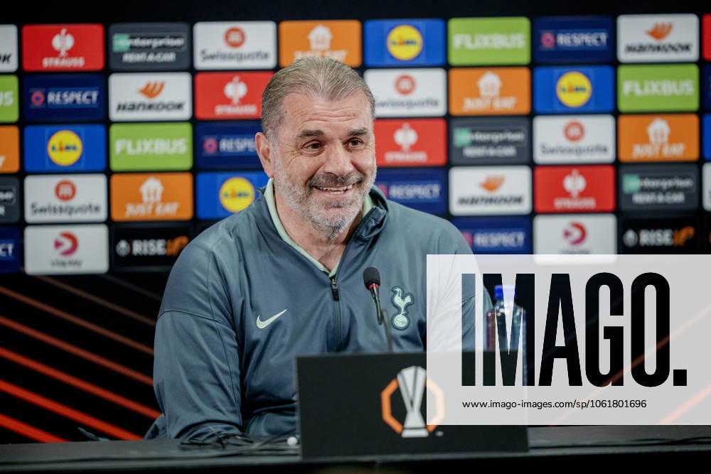 Press conference for the European League semi-final Bodo 20250507 Tottenham Hotspur coach Ange Postecoglou at Tottenhams press conference on the day of the European Football League semi-final against Bodo Glimt at Aspmyra Stadium Photo Stian Lysberg Solum NTB Bodo Norge RESTRICTED USE FOR BETTING COMPANIES