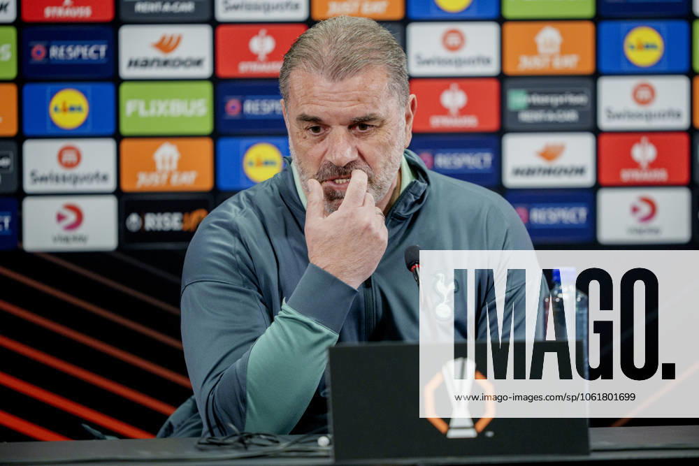 Press conference for the European League semi-final Bodo 20250507 Tottenham Hotspur coach Ange Postecoglou at Tottenhams press conference on the day of the European Football League semi-final against Bodo Glimt at Aspmyra Stadium Photo Stian Lysberg Solum NTB Bodo Norge RESTRICTED USE FOR BETTING COMPANIES