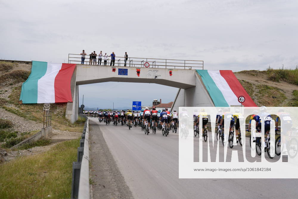 The pack rides during the stage 1 of the Giro dItalia from Durazzo (Durres) to Tirana (Tirane), Albania- Friday, May 9, 2025. - cycling.