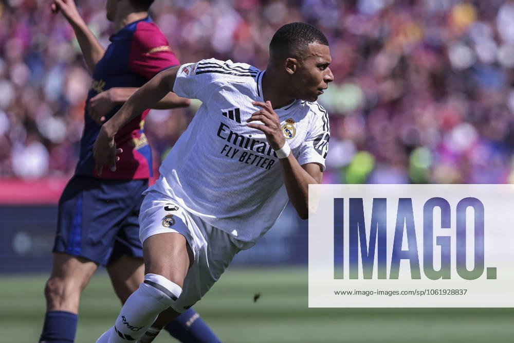 Kylian Mbappe of Real Madrid celebrates a goal during the Spanish league, La Liga EA Sports, football match played between FC Barcelona, Barca and Real Madrid at Estadi Olimpic Lluis Companys on May 11, 2025 in Barcelona, Spain. Barcelona SPAIN - ZUMAa181 20250511_zaa_a181_052