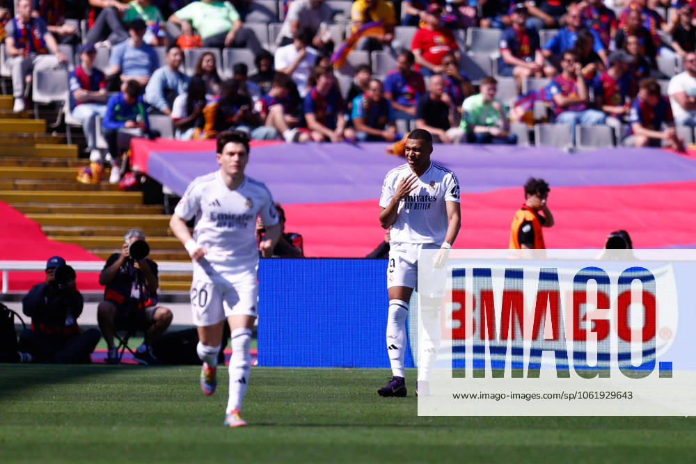 Kylian Mbappe of Real Madrid celebrates a goal during the Spanish League, LaLiga EA Sports, football match played between FC Barcelona, Barca and Real Madrid at Estadi Olimpic Lluis Companys on May 11, 2025, in Madrid, Spain. Madrid spain - ZUMAa181 20250511_zaa_a181_056