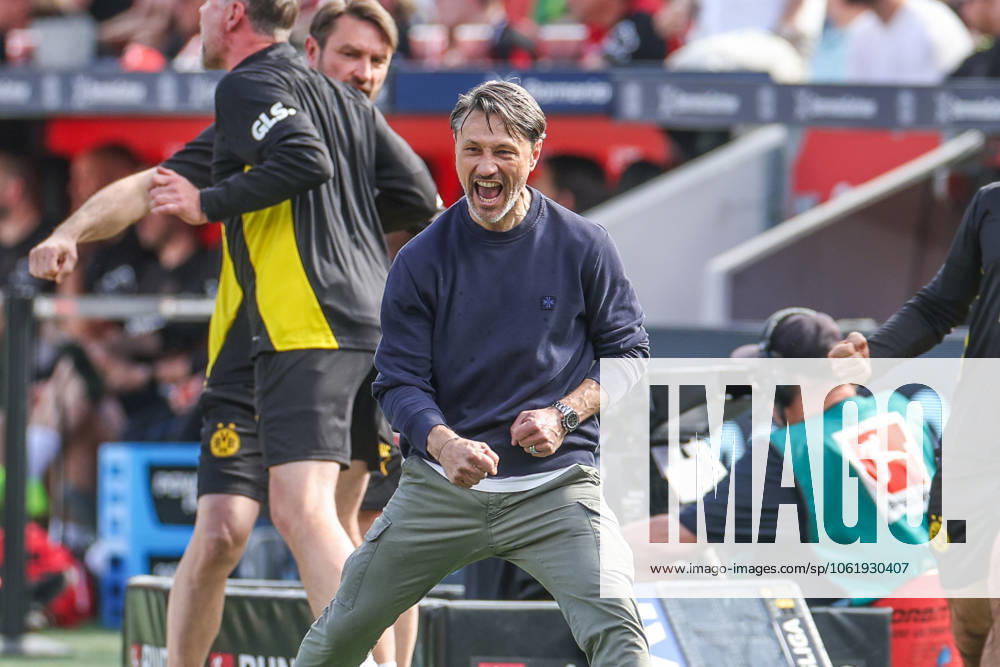 Football, Season 2024 2025, 1 Bundesliga, Matchday 33, Bayer Leverkusen Borussia Dortmund, Coach Niko Kovac Borussia Dortmund cheers Leverkusen Bayarena NRW Germany xRHR PHOTO TRx