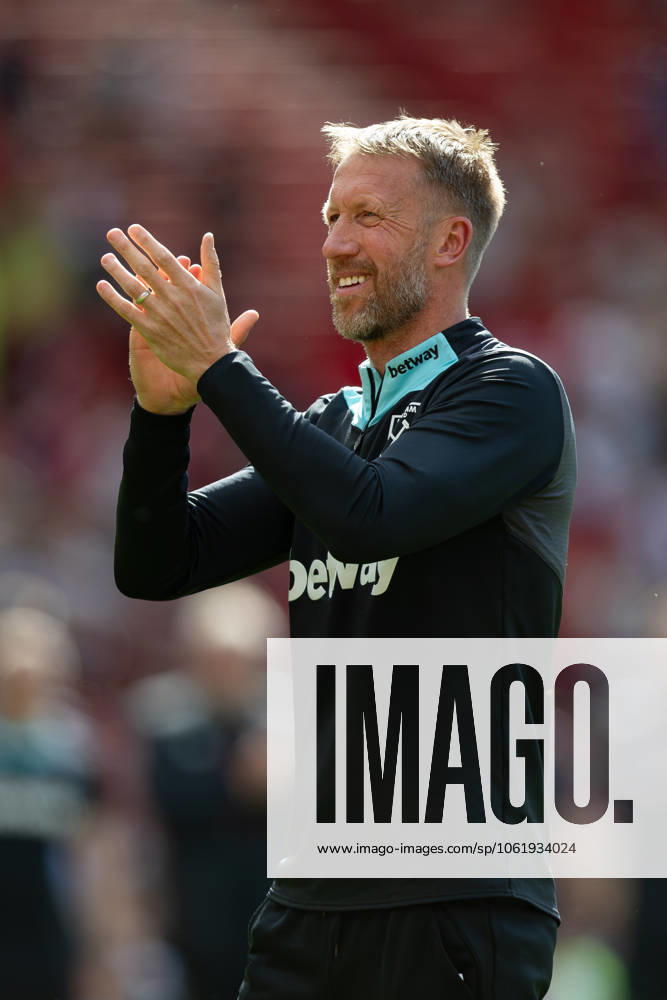 Manchester United, ManU FC v West Ham United FC West Ham United manager Graham Potter celebrates after the Manchester United FC v West Ham United FC English Premier League match at Old Trafford, Manchester, England, United Kingdom on 11 May 2025 Credit: Ian Stephen Every Second Media Editorial use only. All images are copyright Every Second Media Limited. No images may be reproduced without prior permission. All rights reserved. Premier League and Football League images are subject to licensing agreements with Football DataCo Limited. see https: www.football-dataco.com