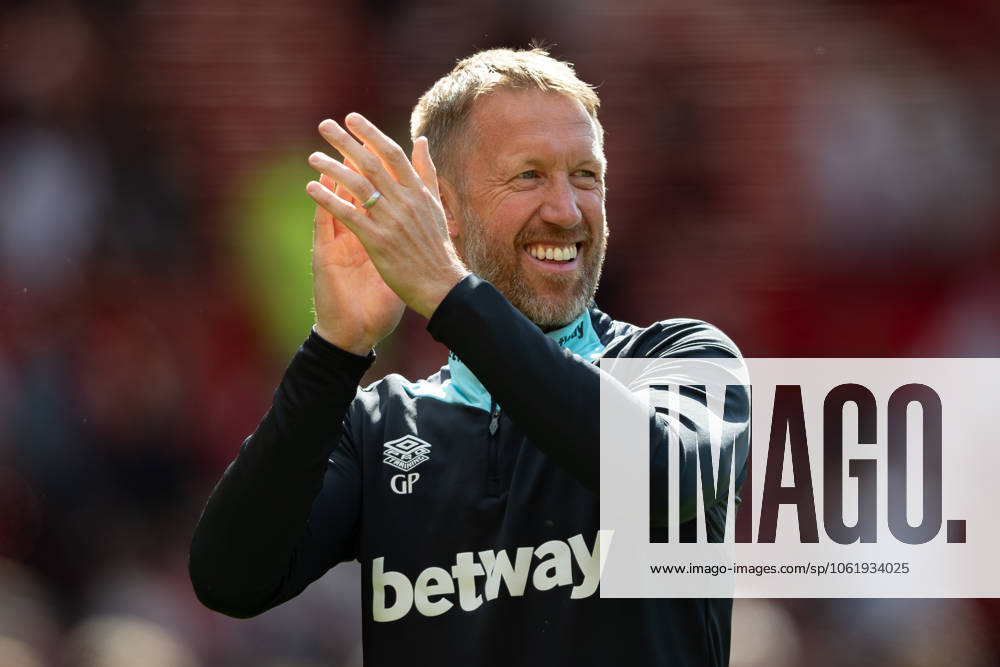 Manchester United, ManU FC v West Ham United FC West Ham United manager Graham Potter celebrates after the Manchester United FC v West Ham United FC English Premier League match at Old Trafford, Manchester, England, United Kingdom on 11 May 2025 Credit: Ian Stephen Every Second Media Editorial use only. All images are copyright Every Second Media Limited. No images may be reproduced without prior permission. All rights reserved. Premier League and Football League images are subject to licensing agreements with Football DataCo Limited. see https: www.football-dataco.com