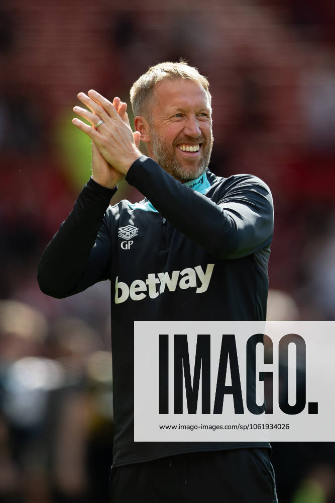 Manchester United, ManU FC v West Ham United FC West Ham United manager Graham Potter celebrates after the Manchester United FC v West Ham United FC English Premier League match at Old Trafford, Manchester, England, United Kingdom on 11 May 2025 Credit: Ian Stephen Every Second Media Editorial use only. All images are copyright Every Second Media Limited. No images may be reproduced without prior permission. All rights reserved. Premier League and Football League images are subject to licensing agreements with Football DataCo Limited. see https: www.football-dataco.com