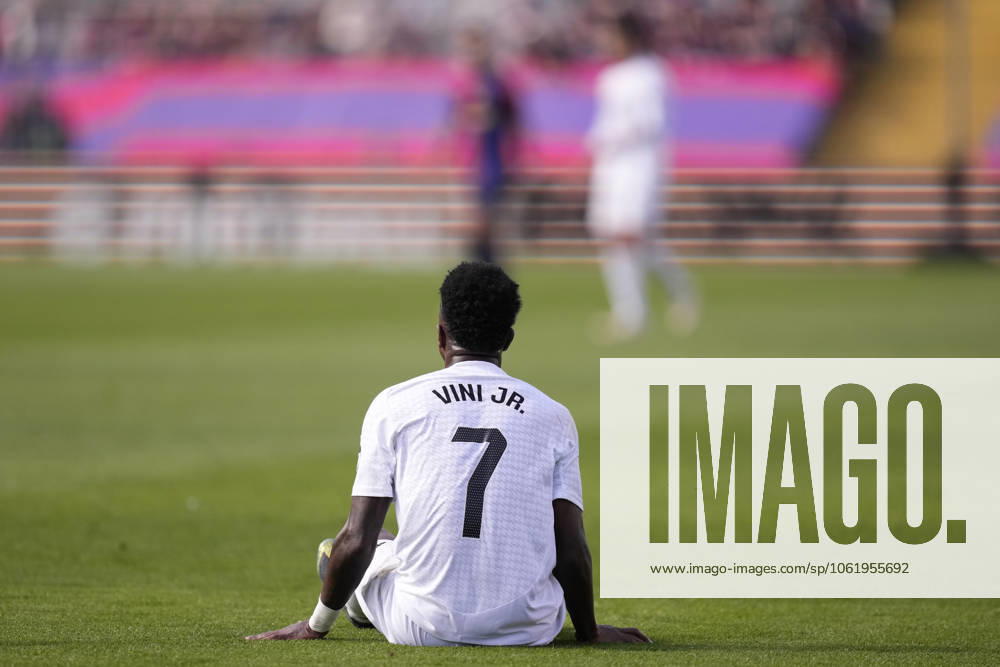 FC Barcelona, Barca v Real Madrid CF - La Liga EA Sports Vinicius Junior left winger of Real Madrid and Brazil protest to referee during the La Liga match between FC Barcelona and Real Madrid at Estadi Olimpic Lluis Companys on May 11, 2025 in Barcelona, Spain. Barcelona Spain