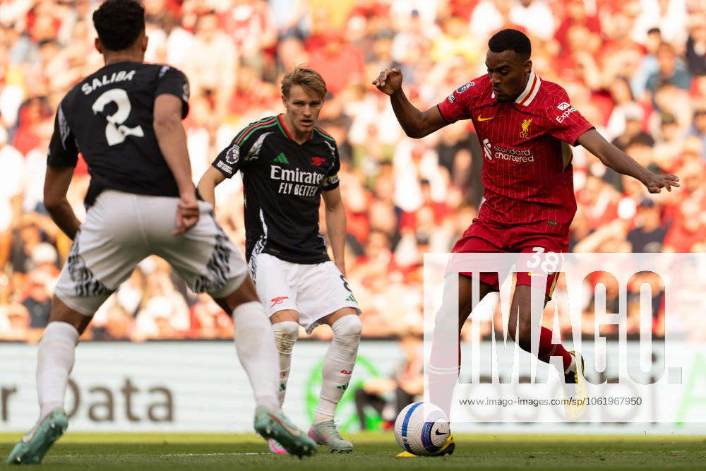 Liverpool FC v Arsenal FC - Premier League Liverpool s Ryan Gravenberch is in action during the Premier League match between Liverpool and Arsenal at Anfield in Liverpool, England, on May 11, 2025. Liverpool Merseyside United Kingdom