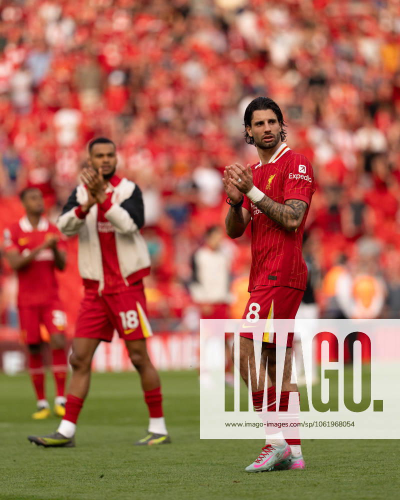 Liverpool FC v Arsenal FC - Premier League Dominik Szoboszlai applauds the fans after the Premier League match between Liverpool and Arsenal at Anfield in Liverpool, England, on May 11, 2025. Liverpool Merseyside United Kingdom