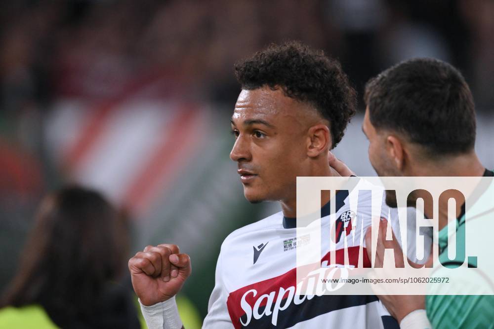 Foto IPP Roberto Ramaccia Roma 14 5 2025 Coppa Italia Frecciarossa Finale 2024 2025 Milan vs Bologna Nella foto Dan Ndoye of Bologna FC esultanza al gol 0-1 Italy Photo Press - World Copyright Roma italy Italia ITALY