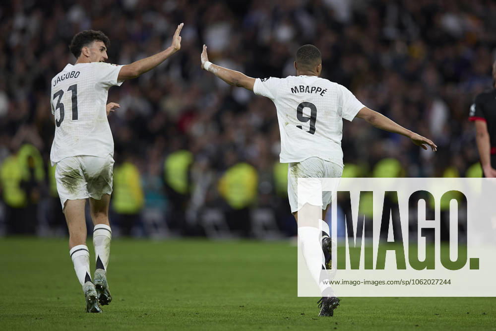 Kylian Mbappe Real Madrid CF celebrates after scoring his team˜s first goal during the LaLiga match between Real Madrid and RCD Mallorca at Santiago BernabÃ u on May 14, 2025 in Madrid, Spain Photo by Manu Reino DeFodi Images