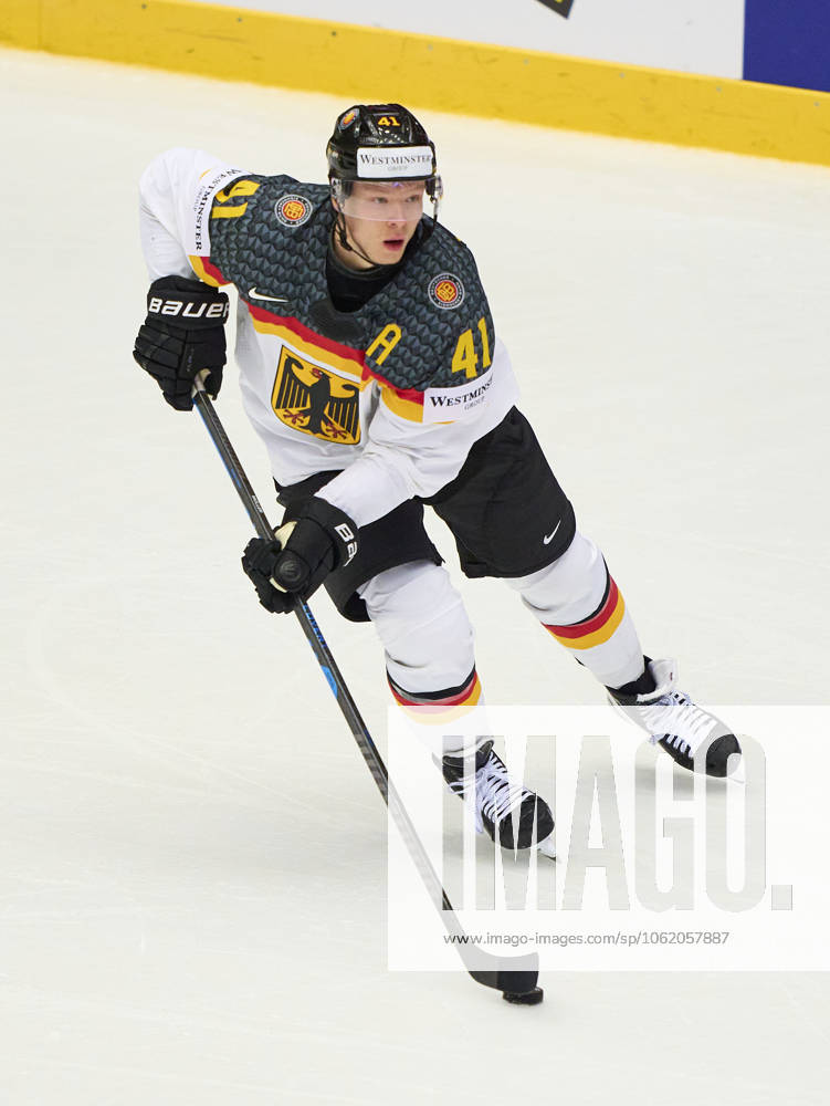 Jonas Mueller, Müller Nr. 41 of Germany in the preliminary round match SWITZERLAND - GERMANY 5-1 of the IIHF Ice hockey, Eishockey World Championship, WM, Weltmeisterschaft Group B in Jyske Bank Arena in Herning, Denmark, May 15, 2025. Season 2024 2025