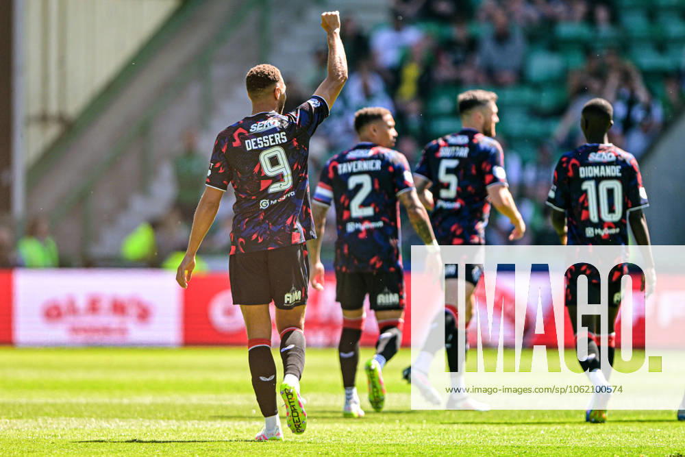 Hibernian v Rangers William Hill Premiership Cyriel Dessers of Rangers scores their sides first goal of the match and celebrates his sides goal during the William Hill Premiership match at Easter Road, Edinburgh UK Newspapers OUT
