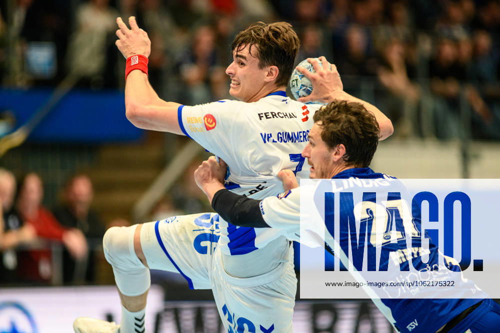 Julian Koester Rueckraum Links, VfL Gummersbach, 7 , Philipp Meyer ThSV Eisenach, 27 GER, Thuringia, ThSV Eisenach vs VfL Gummersbach, Handball, Daikin 1 Handballbundesliga, 30 Matchday, Season 2024 2025, Sunday, 18 05 2025, 16 30 GER, Thuringia, ThSV Eisenach v VfL Gummersbach, Handball, Daikin 1 Handball Bundesliga, Matchday 30, 2024 2025 season, Sunday, 18 05 2025, 16 30 Eisenach