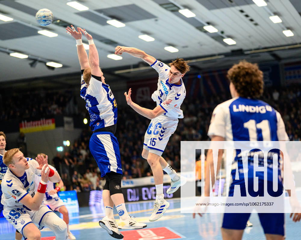 Miro Schluroff Rueckraum Links, VfL Gummersbach, 15 , Peter Walz ThSV Eisenach, 14 , Gian Attenhofer ThSV Eisenach, 11 GER, Thuringia, ThSV Eisenach vs VfL Gummersbach, Handball, Daikin 1 Handballbundesliga, Matchday 30, Season 2024 2025, Sunday, 18 05 2025, 16 30 hrs GER, Thuringia, ThSV Eisenach v VfL Gummersbach, Handball, Daikin 1 Handball Bundesliga, Matchday 30, Season 2024 2025, Sunday, 18 05 2025, 16 30 hrs Eisenach