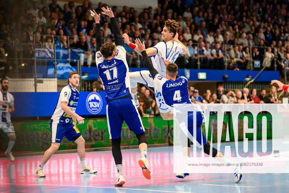 Marko Grgic ThSV Eisenach, 17 , Filip Vistorop ThSV Eisenach, 4 , Julian Koester Rueckraum Links, VfL Gummersbach, 7 GER, Thuringia, ThSV Eisenach vs VfL Gummersbach, Handball, Daikin 1 Handballbundesliga, Matchday 30, Season 2024 2025, Sunday, 18 05 2025, 16 30 GER, Thuringia, ThSV Eisenach v VfL Gummersbach, Handball, Daikin 1 Handball Bundesliga, Matchday 30, Season 2024 2025, Sunday, 18 05 2025, 16 30 Eisenach