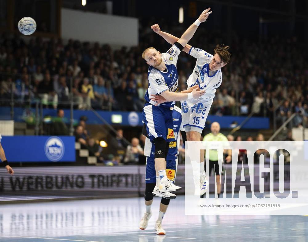 DAIKIN HBL HANDBALL MEN 1 BL 30 GAME DAY THSV EISENACH VFL GUMMERSBACH p 18 05 2025 Eisenach DAIKIN HBL Handball 1 Bundesliga Men Season 2024 2025 30 Matchday Werner Assmann Halle ThSV Eisenach VfL Gummersbach in the photo Julian Köster 7 VfL Gummersbach in a duel with Peter Walz 14 ThSV Eisenach Germany Thuringia Eisenach Copyright SaschaxFromm