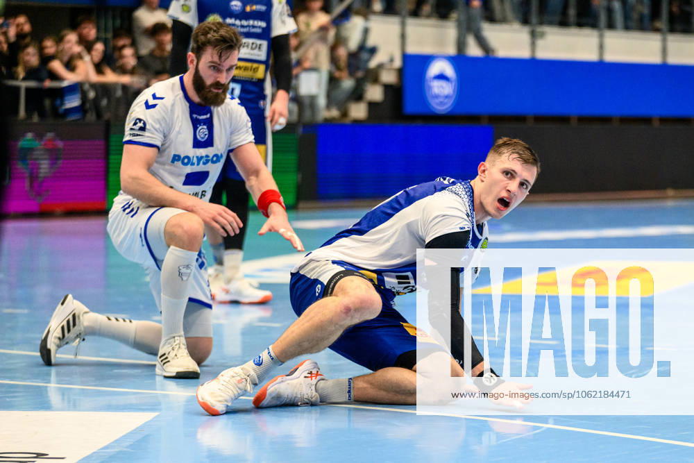 Teitur Oern Einarsson Rueckraum Rechts, VfL Gummersbach, 14 , Simone Mengon ThSV Eisenach, 15 GER, Thuringia, ThSV Eisenach vs VfL Gummersbach, Handball, Daikin 1 Handballbundesliga, Matchday 30, Season 2024 2025, Sunday, 18 05 2025, 16 30 GER, Thuringia, ThSV Eisenach v VfL Gummersbach, Handball, Daikin 1 Handball Bundesliga, Matchday 30, Season 2024 2025, Sunday, 18 05 2025, 16 30 Eisenach