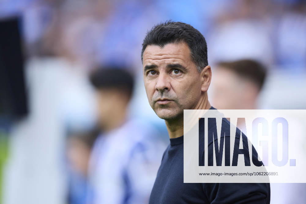 Real Sociead v Girona FC - LaLiga EA Sports Miguel Angel Sanchez Munoz Michel head coach of Girona FC looks on during the LaLiga EA Sports match between Real Sociedad and Girona FC at Reale Arena on May 18, 2025, in San Sebastian, Spain. San Sebastian Reale Arena Basque Country Spain RL_RSOvGFC_000001