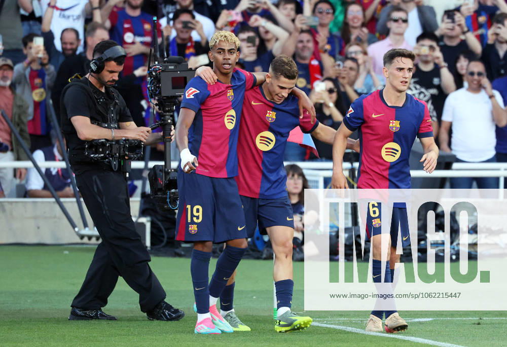 FC Barcelona, Barca v Villarreal CF - La Liga EA Sports Lamine Yamal, Fermin Lopez, and Gavi celebrate during the match between FC Barcelona and Villarreal CF, corresponding to week 37 of LaLiga EA Sports, at the Olympic Stadium Lluis Companys in Barcelona, Spain, on May 18, 2025. Barcelona Barcelona Spain