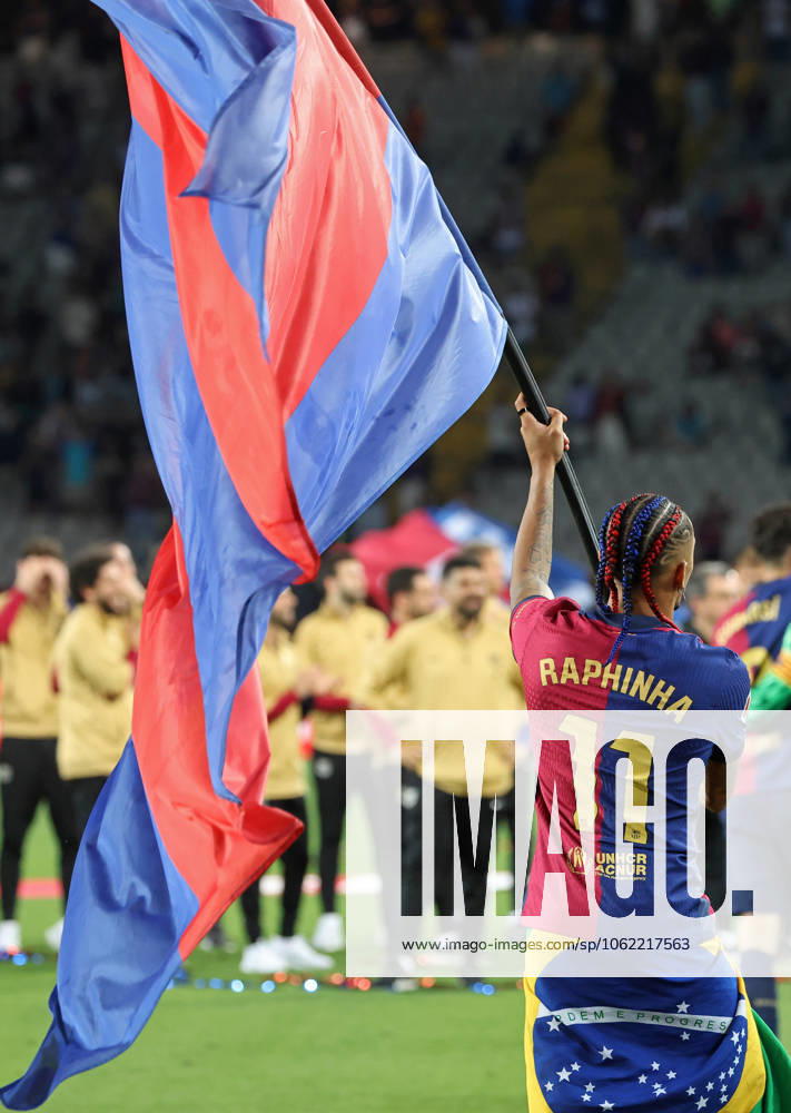FC Barcelona, Barca v Villarreal CF - La Liga EA Sports Raphinha Dias celebrates the league championship victory at the end of the match between FC Barcelona and Villarreal CF, corresponding to week 37 of LaLiga EA Sports, played at the Olympic Stadium Lluis Companys, in Barcelona, Spain, on May 18, 2025. Barcelona Barcelona Spain