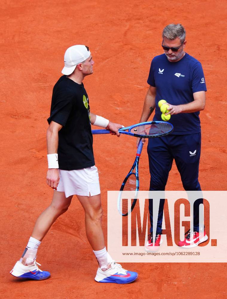 Jack Draper practices with coach James Trotman French Open Tennis, Thursday Previews, Qualifying and Practice, Tennis, Roland Garros, Paris, France
