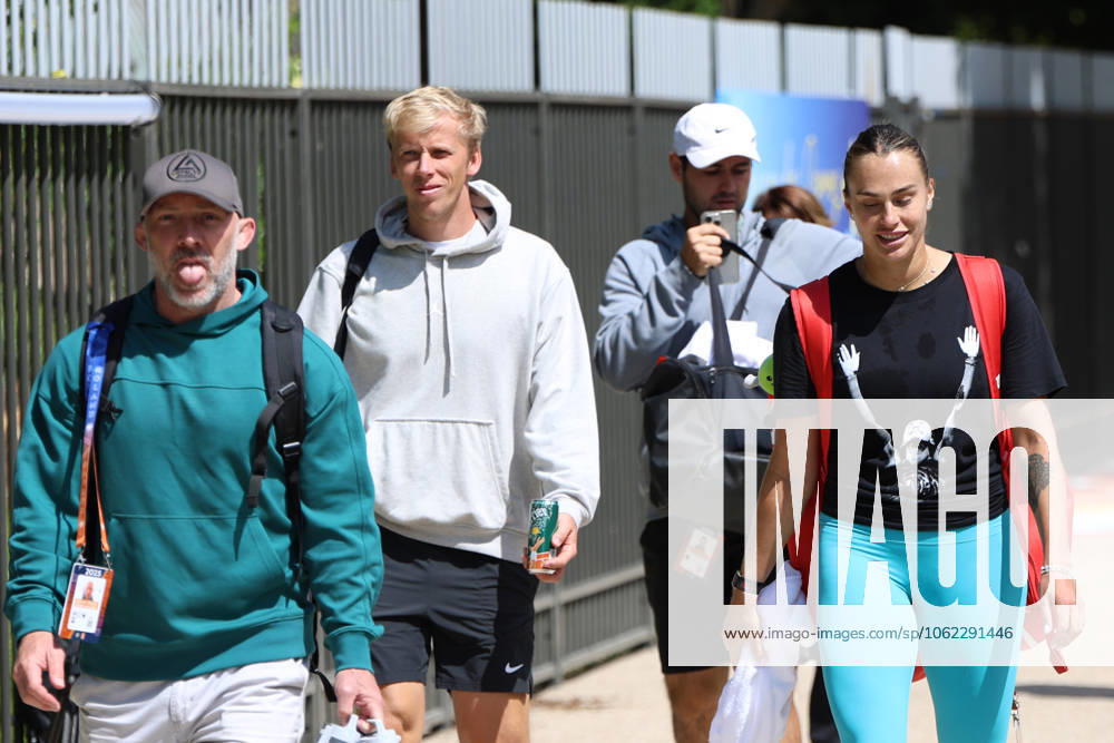 ARYNA SABALENKA and her team: ANTON DUBROV, ANDREI VASILEVSKI, JASON STACY after practice session of French Open 2025 at Roland Garros in Paris. Paris France - ZUMAc278 20250522_zsp_c278_024