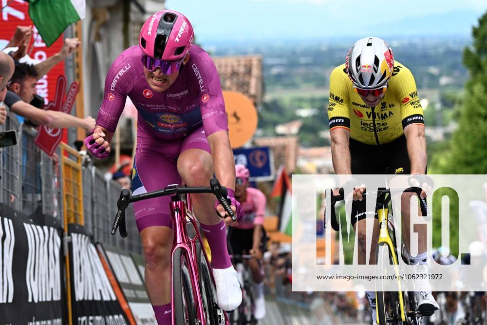 Danish rider Mads Pedersen of Lidl - Trek team celebrate after crossing the finish line and win the 13th stage of the 108 Giro d Italia 2025, cycling race over 180 km from Rovigo to Vicenza, Italy, 23 May 2025. ANSA LUCA ZENNARO. Giro: A Vicenza Poker Di Pedersen, Van Aert Si Arrende - ZUMAa110 20250523_zaf_a110_028