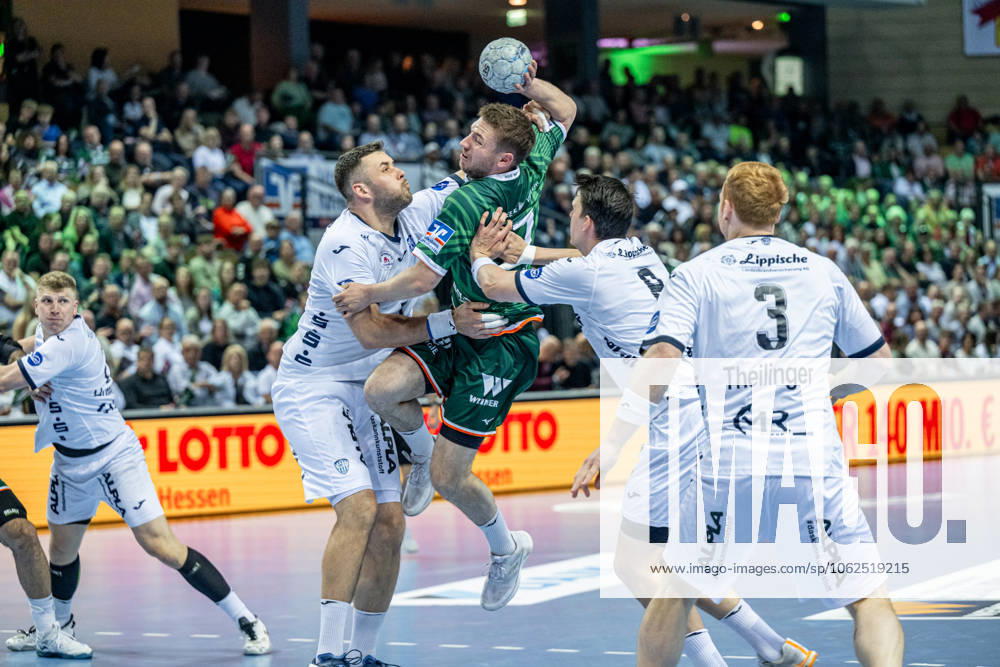 Handball Bundesliga HSG Wetzlar TBV Lemgo Lippe, 28 05 25 Dominik Mappes HSG Wetzlar, 7 , Frederik Simak TBV Lemgo Lippe, 8 , Nicolai Theilinger TBV Lemgo Lippe, 3 , Bobby Schagen TBV Lemgo Lippe, 14 Handball Bundesliga HSG Wetzlar TBV Lemgo Lippe Wetzlar, 28 05 25
