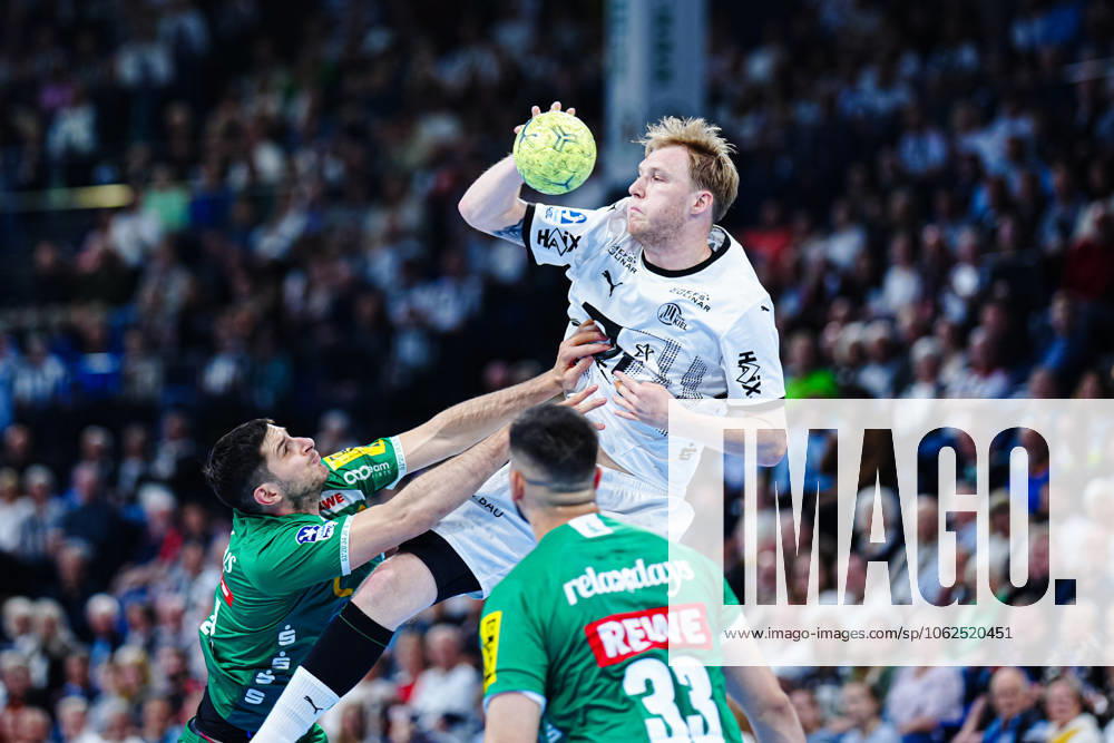 Marko Mamic SC DHfK Leipzig, 14 , Eric Johansson THW Kiel, 21 , Luka Rogan SC DHfK Leipzig, 33 GER, THW Kiel vs SC DHfK Leipzig, Handball, Bundesliga, Matchday, 31, Season 2024 2025, 28 05 2025 GER, THW Kiel vs SC DHfK Leipzig, Handball, Bundesliga, Matchday, 31, Season 2024 2025, 28 05 2025 Kiel