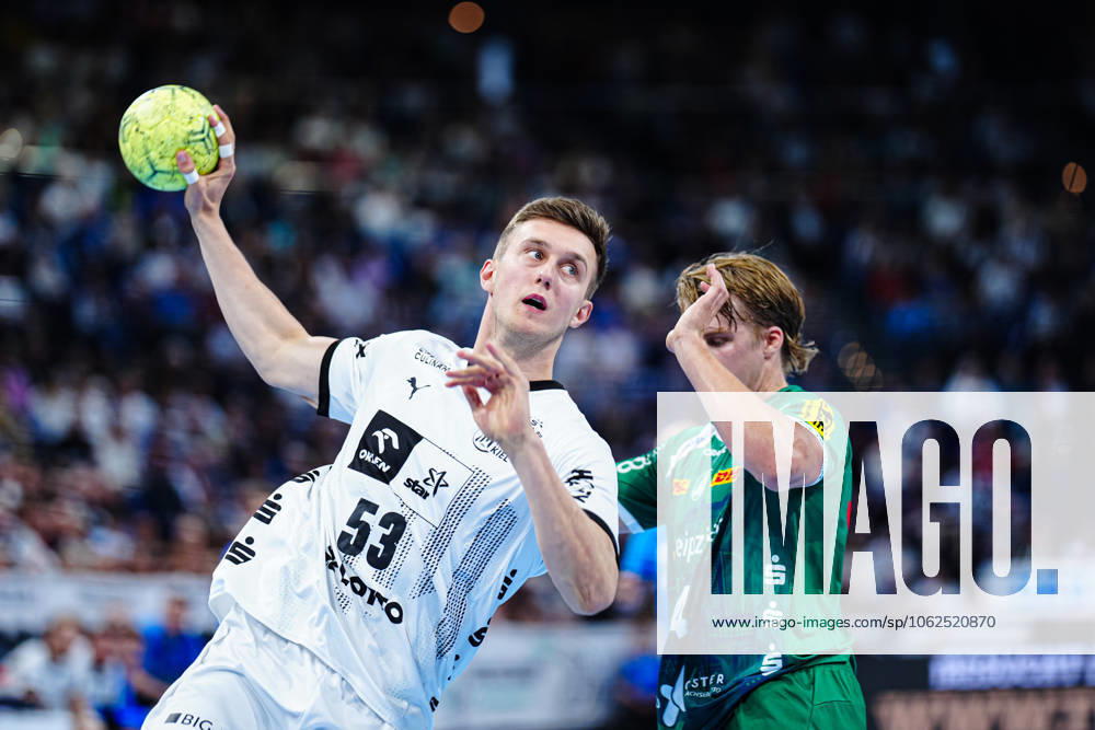 Nikola Bilyk THW Kiel, 53 , Andri Mar Runarsson SC DHfK Leipzig, 04 GER, THW Kiel vs SC DHfK Leipzig, Handball, Bundesliga, Matchday, 31, Season 2024 2025, 28 05 2025 GER, THW Kiel vs SC DHfK Leipzig, Handball, Bundesliga, Matchday, 31, Season 2024 2025, 28 05 2025 Kiel