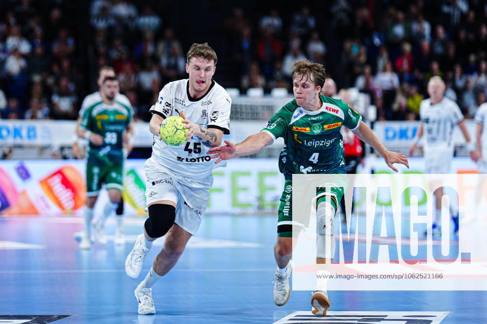 Emil Wernsdorf Madsen THW Kiel, 45 , Andri Mar Runarsson SC DHfK Leipzig, 04 GER, THW Kiel vs SC DHfK Leipzig, Handball, Bundesliga, Matchday, 31, Season 2024 2025, 28 05 2025 GER, THW Kiel vs SC DHfK Leipzig, Handball, Bundesliga, Matchday, 31, Season 2024 2025, 28 05 2025 Kiel