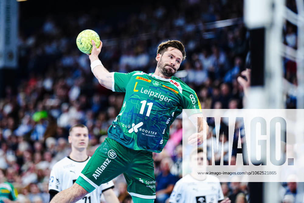 Throw Goal Lukas Binder SC DHfK Leipzig, 11 GER, THW Kiel vs SC DHfK Leipzig, Handball, Bundesliga, Matchday, 31, Season 2024 2025, 28 05 2025 GER, THW Kiel vs SC DHfK Leipzig, Handball, Bundesliga, Matchday, 31, Season 2024 2025, 28 05 2025 Kiel