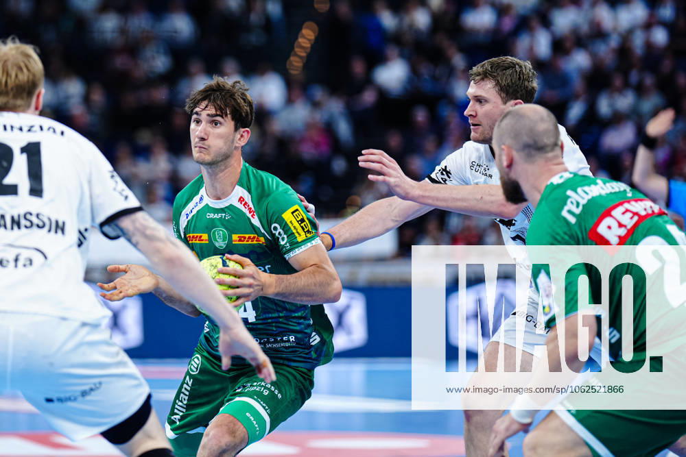 Stephan Seitz SC DHfK Leipzig, 44 , Magnus Landin THW Kiel, 07 GER, THW Kiel vs SC DHfK Leipzig, Handball, Bundesliga, Matchday, 31, Season 2024 2025, 28 05 2025 GER, THW Kiel vs SC DHfK Leipzig, Handball, Bundesliga, Matchday, 31, Season 2024 2025, 28 05 2025 Kiel