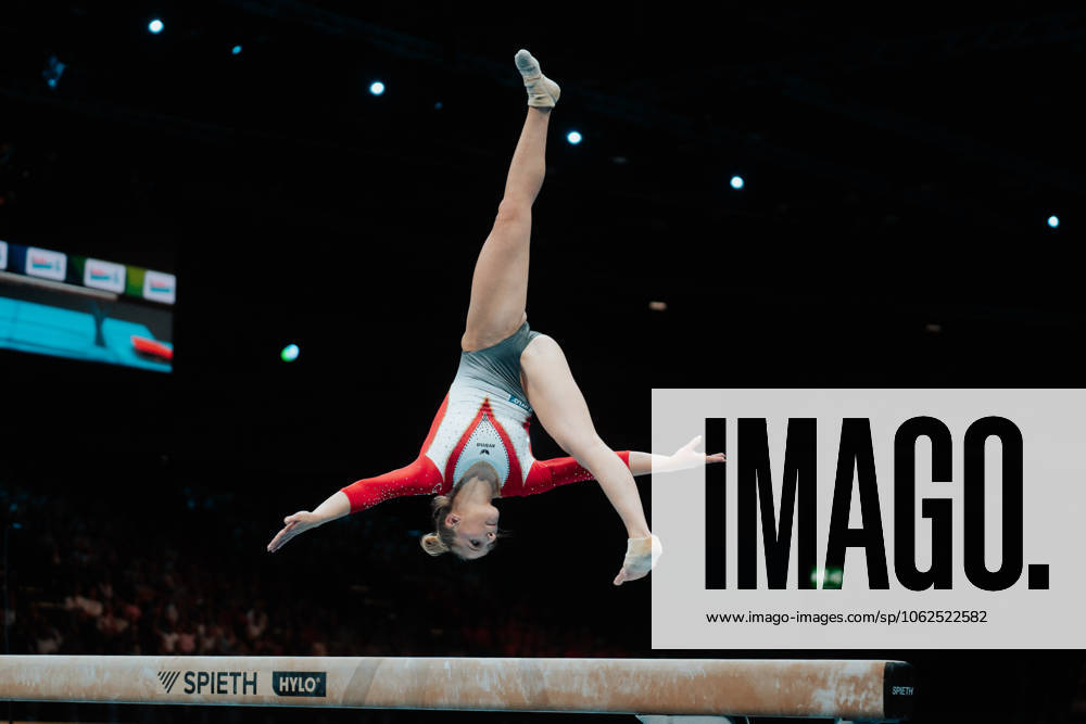 Bilder des Jahres 2025, Sport 05 Mai Leipzig, Germany, May 28th 2025 Karina Schönmaier (GER) at a jump with somersault at the Balance Beam during the Mixed Team Final at the Artistic Gymnastics European Championships in Leipzig, Germany. (Gabor Baumgarten SPP)