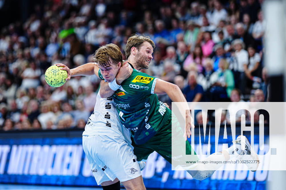 Petter Oeverby THW Kiel, 11 , Andri Mar Runarsson SC DHfK Leipzig, 04 GER, THW Kiel vs SC DHfK Leipzig, Handball, Bundesliga, Matchday, 31, Season 2024 2025, 28 05 2025 GER, THW Kiel vs SC DHfK Leipzig, Handball, Bundesliga, Matchday, 31, Season 2024 2025, 28 05 2025 Kiel