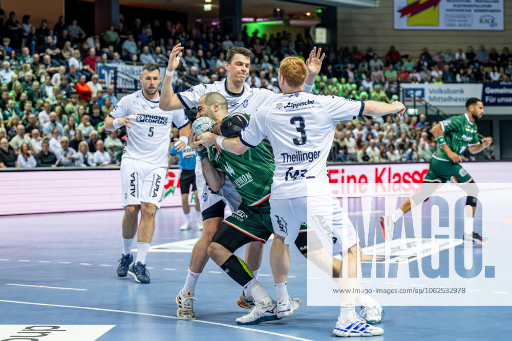 Handball Bundesliga HSG Wetzlar TBV Lemgo Lippe, 28 05 25 Vladimir Vranjes HSG Wetzlar, 14 , Frederik Simak TBV Lemgo Lippe, 8 , Nicolai Theilinger TBV Lemgo Lippe, 3 , Jan Brosch TBV Lemgo Lippe, 5 Handball Bundesliga HSG Wetzlar TBV Lemgo Lippe Wetzlar, 28 05 25