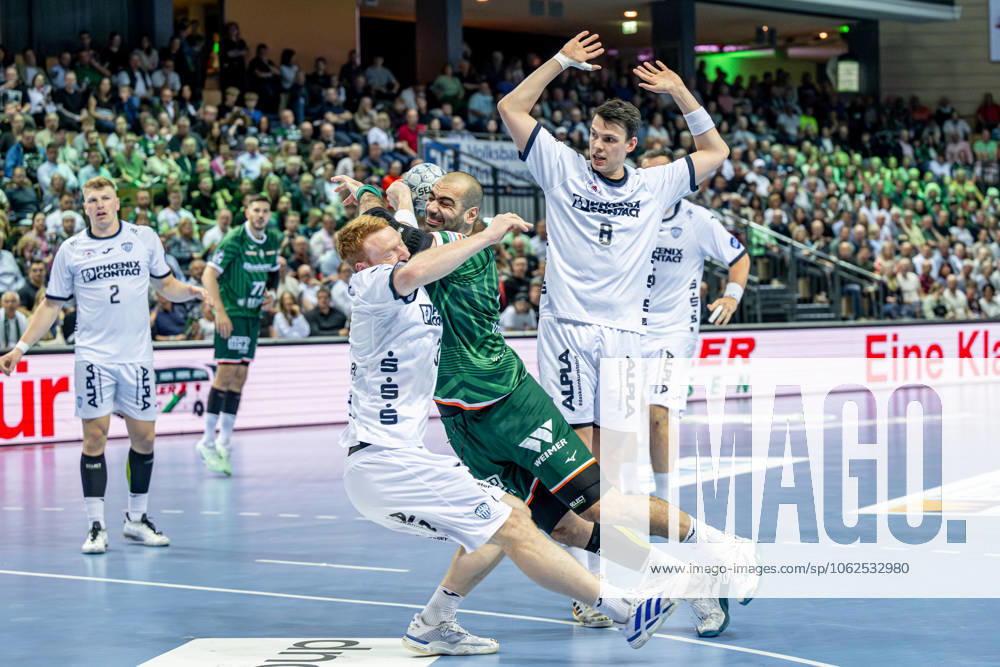 Handball Bundesliga HSG Wetzlar TBV Lemgo Lippe, 28 05 25 Vladimir Vranjes HSG Wetzlar, 14 , Frederik Simak TBV Lemgo Lippe, 8 , Nicolai Theilinger TBV Lemgo Lippe, 3 , Jan Brosch TBV Lemgo Lippe, 5 Handball Bundesliga HSG Wetzlar TBV Lemgo Lippe Wetzlar, 28 05 25